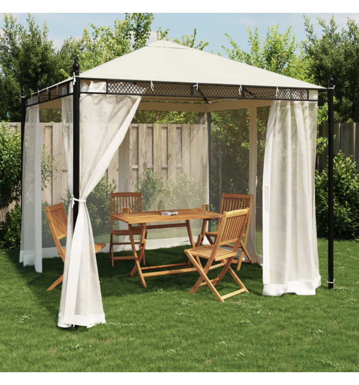 Tonnelle avec parois en filet crème 2,93x2,93 m acier | Mobilier & Déco