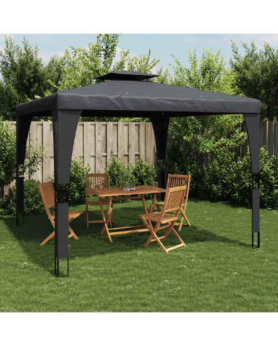 Tonnelle à double toit anthracite 3,98x2,98 m acier | Mobilier & Déco