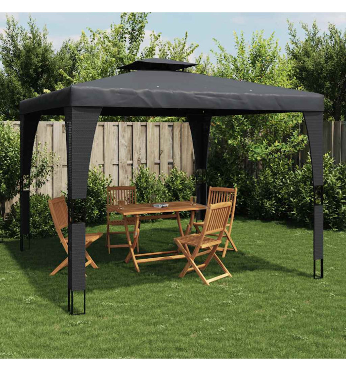 Tonnelle à double toit anthracite 3,98x2,98 m acier | Mobilier & Déco