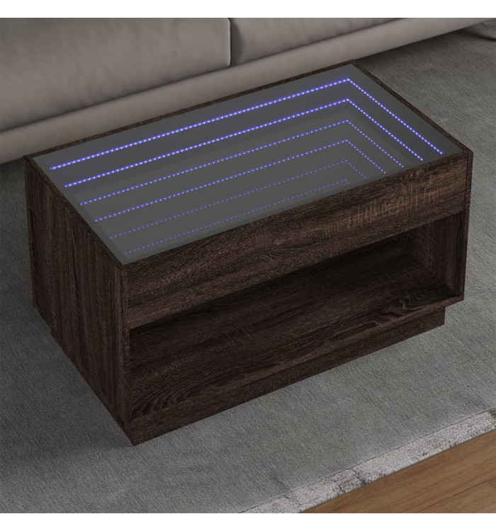 Table basse avec LED infini chêne marron 90x50x50 cm | Mobilier & Déco