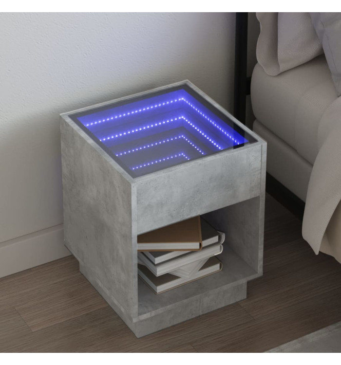Table de chevet avec LED infini gris béton 40x40x50 cm | Mobilier & Déco