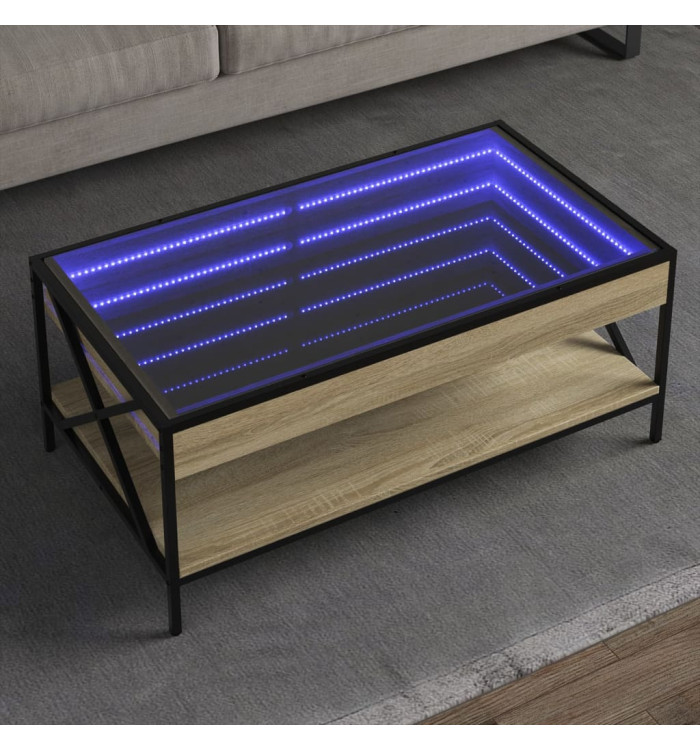 Table basse avec LED infini chêne sonoma 90x50x38 cm | Mobilier & Déco