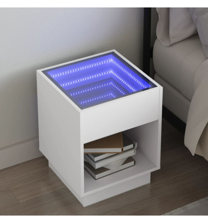 Table de chevet avec LED infini blanc 40x40x50 cm | Mobilier & Déco