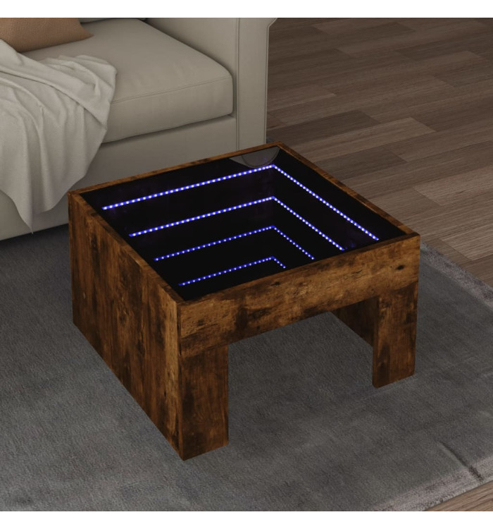 Table basse avec LED infini chêne fumé 50x50x30 cm | Mobilier & Déco