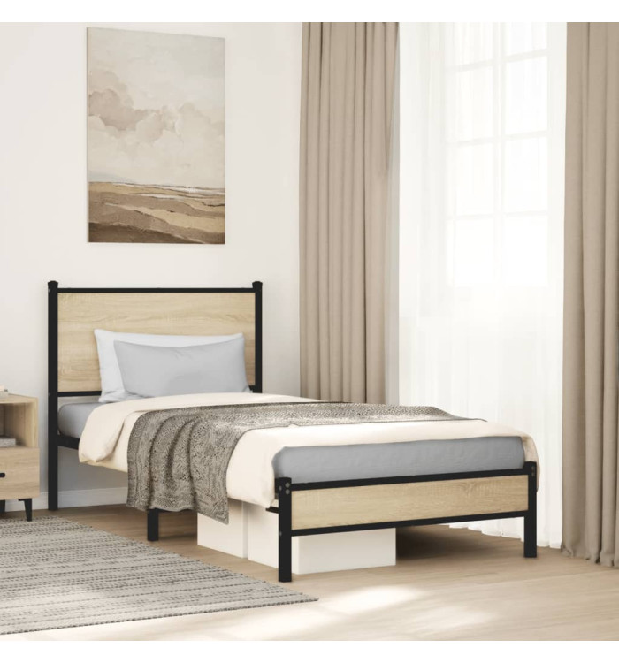 Cadre de lit en métal sans matelas chêne sonoma 90x190 cm | Mobilier & Déco