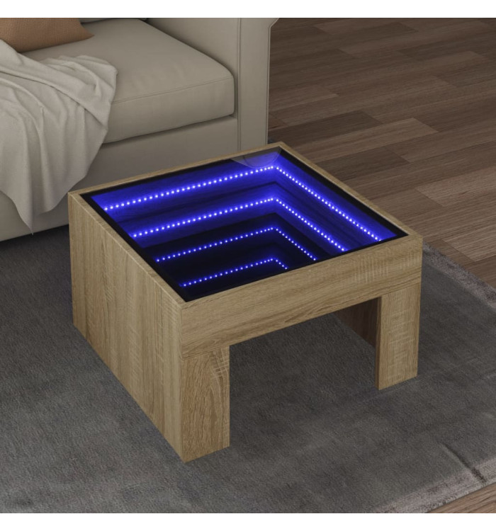 Table basse avec LED infini chêne sonoma 50x50x30 cm | Mobilier & Déco
