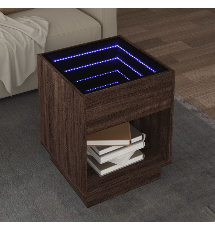 Table basse avec LED infini chêne marron 40x40x50 cm | Mobilier & Déco