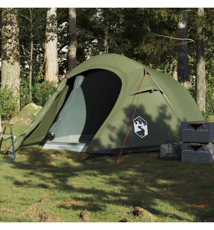 Tente de camping tunnel 2 personnes vert olive imperméable | Mobilier & Déco