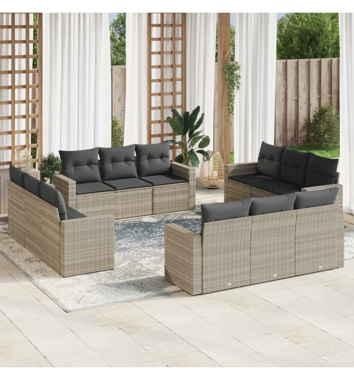Salon de jardin avec coussins 12 pcs gris clair résine tressée | Mobilier & Déco