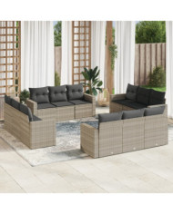Salon de jardin avec coussins 12 pcs gris clair résine tressée | Mobilier & Déco