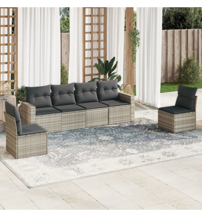Salon de jardin 6 pcs avec coussins gris clair résine tressée | Mobilier & Déco