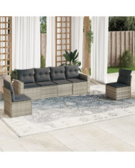 Salon de jardin 6 pcs avec coussins gris clair résine tressée | Mobilier & Déco