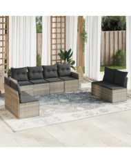 Salon de jardin 8 pcs avec coussins gris clair résine tressée | Mobilier & Déco
