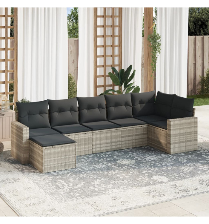 Salon de jardin avec coussins 7 pcs gris clair résine tressée | Mobilier & Déco