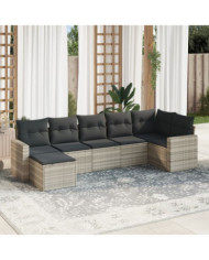 Salon de jardin avec coussins 7 pcs gris clair résine tressée | Mobilier & Déco