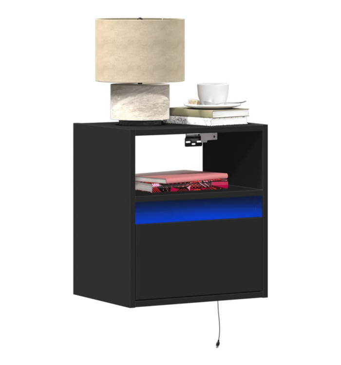 Tables de chevet murales avec lumières LED 2 pcs noir | Mobilier & Déco