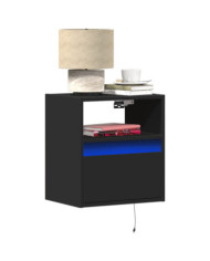 Tables de chevet murales avec lumières LED 2 pcs noir | Mobilier & Déco