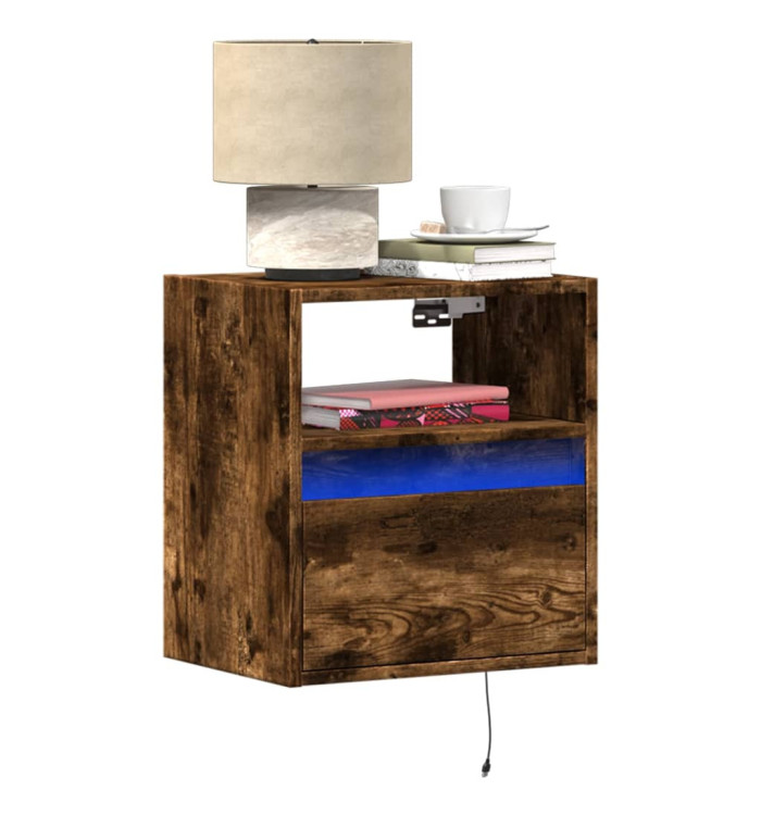 Tables de chevet murales avec lumières LED 2 pcs chêne fumé | Mobilier & Déco