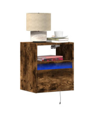 Tables de chevet murales avec lumières LED 2 pcs chêne fumé | Mobilier & Déco