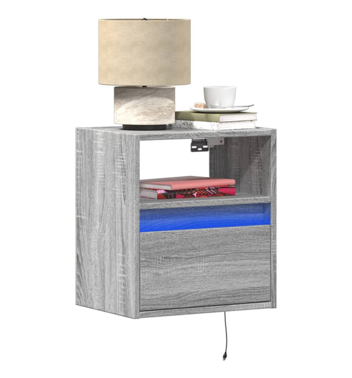 Tables de chevet murales avec lumières LED 2 pcs sonoma gris | Mobilier & Déco