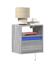 Tables de chevet murales avec lumières LED 2 pcs sonoma gris | Mobilier & Déco