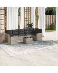 Salon de jardin 8 pcs avec coussins gris clair résine tressée | Mobilier & Déco