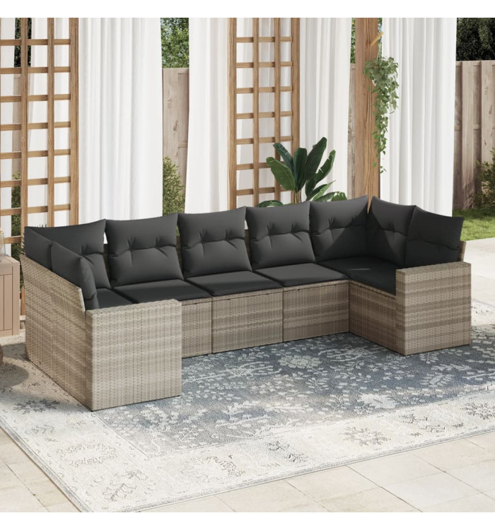 Salon de jardin avec coussins 7 pcs gris clair résine tressée | Mobilier & Déco