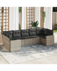 Salon de jardin avec coussins 7 pcs gris clair résine tressée | Mobilier & Déco