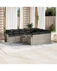 Salon de jardin 11 pcs avec coussins gris clair résine tressée | Mobilier & Déco