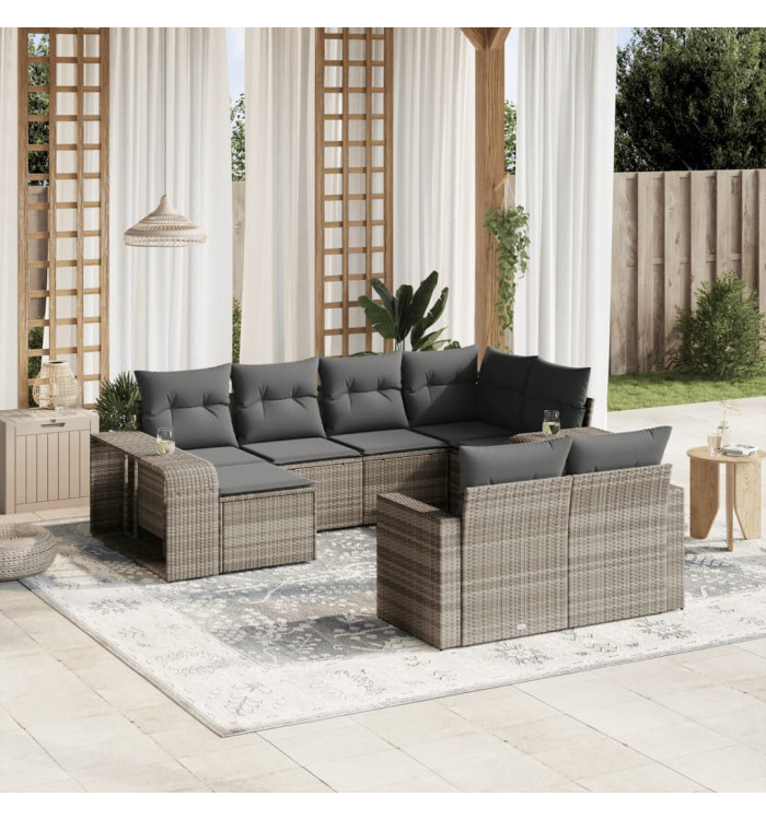 Salon de jardin avec coussins 10 pcs gris clair résine tressée | Mobilier & Déco