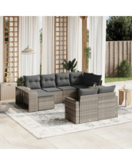 Salon de jardin avec coussins 10 pcs gris clair résine tressée | Mobilier & Déco