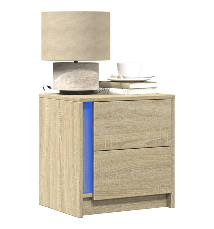 Armoires de chevet et lumières LED 2 pcs chêne sonoma | Mobilier & Déco