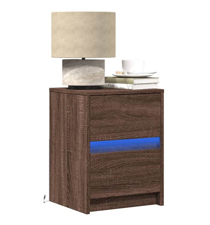 Armoires de chevet et lumières LED 2 pcs chêne marron | Mobilier & Déco