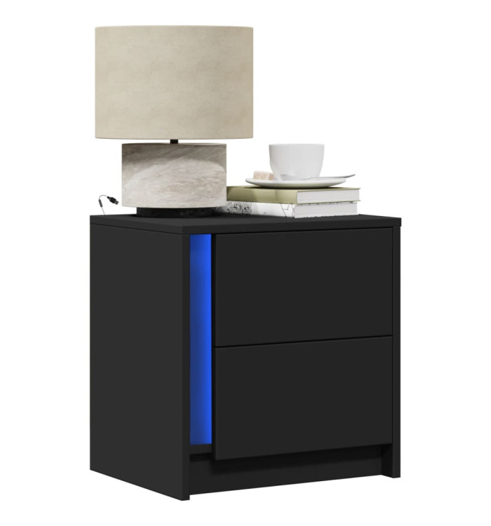 Armoires de chevet et lumières LED 2 pcs noir bois d'ingénierie | Mobilier & Déco