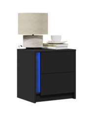 Armoires de chevet et lumières LED 2 pcs noir bois d'ingénierie | Mobilier & Déco