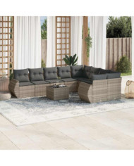 Salon de jardin avec coussins 10 pcs gris clair résine tressée | Mobilier & Déco