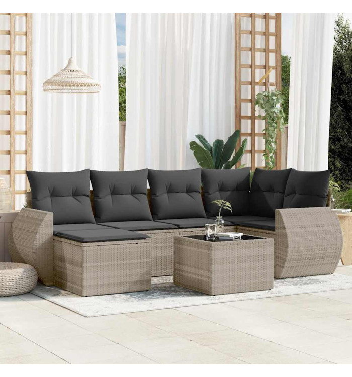 Salon de jardin avec coussins 7 pcs gris clair résine tressée | Mobilier & Déco
