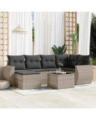 Salon de jardin avec coussins 7 pcs gris clair résine tressée | Mobilier & Déco
