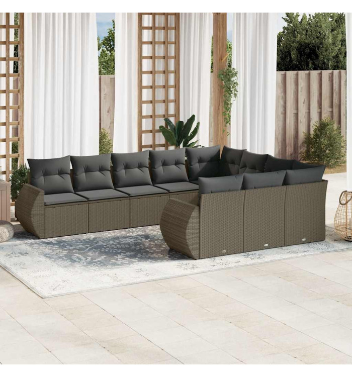 Salon de jardin avec coussins 10 pcs gris clair résine tressée | Mobilier & Déco