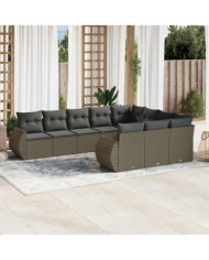 Salon de jardin avec coussins 10 pcs gris clair résine tressée | Mobilier & Déco