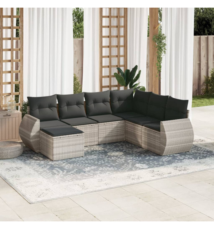 Salon de jardin avec coussins 7 pcs gris clair résine tressée | Mobilier & Déco