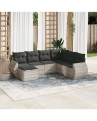 Salon de jardin avec coussins 7 pcs gris clair résine tressée | Mobilier & Déco