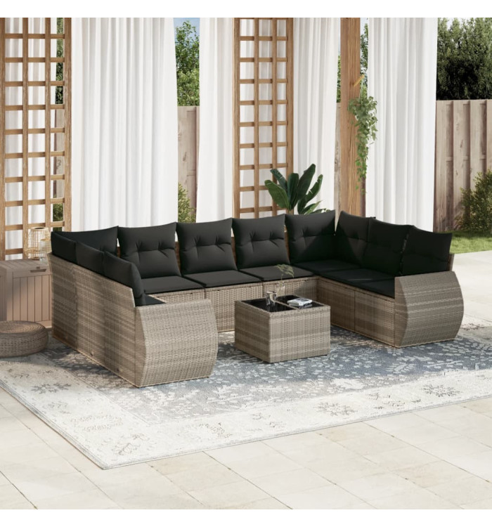 Salon de jardin avec coussins 10 pcs gris clair résine tressée | Mobilier & Déco