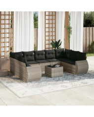 Salon de jardin avec coussins 10 pcs gris clair résine tressée | Mobilier & Déco