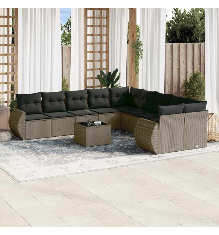 Salon de jardin 11 pcs avec coussins gris clair résine tressée | Mobilier & Déco