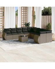 Salon de jardin 11 pcs avec coussins gris clair résine tressée | Mobilier & Déco