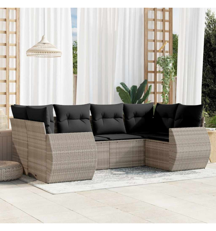 Salon de jardin 6 pcs avec coussins gris clair résine tressée | Mobilier & Déco