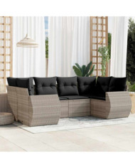 Salon de jardin 6 pcs avec coussins gris clair résine tressée | Mobilier & Déco