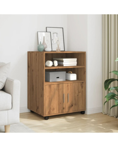Armoire à roulettes chêne artisanal 60x48x81 cm bois ingénierie | Mobilier & Déco