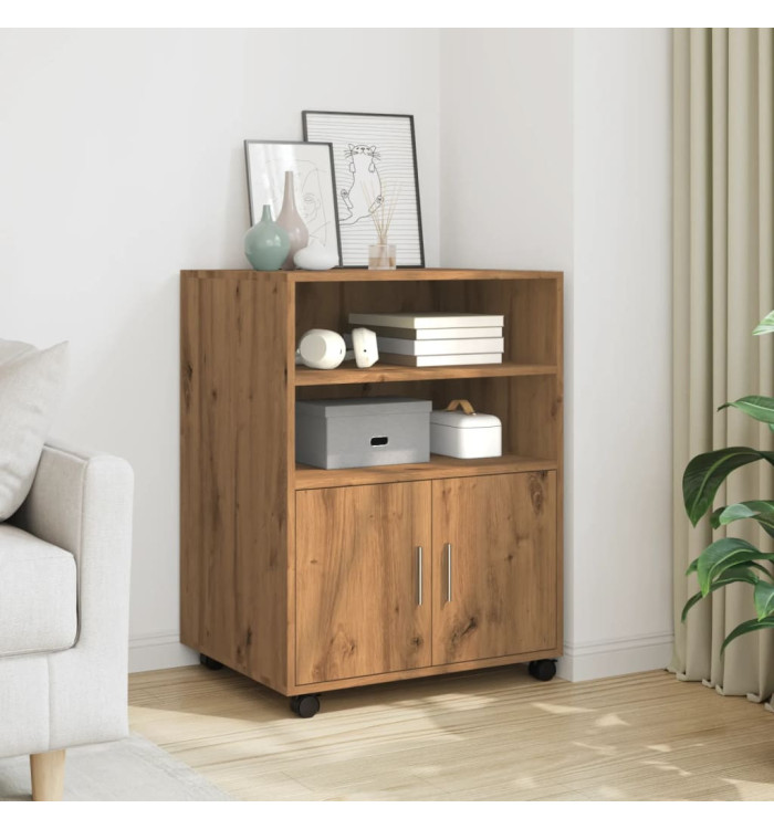 Armoire à roulettes chêne artisanal 60x48x81 cm bois ingénierie | Mobilier & Déco